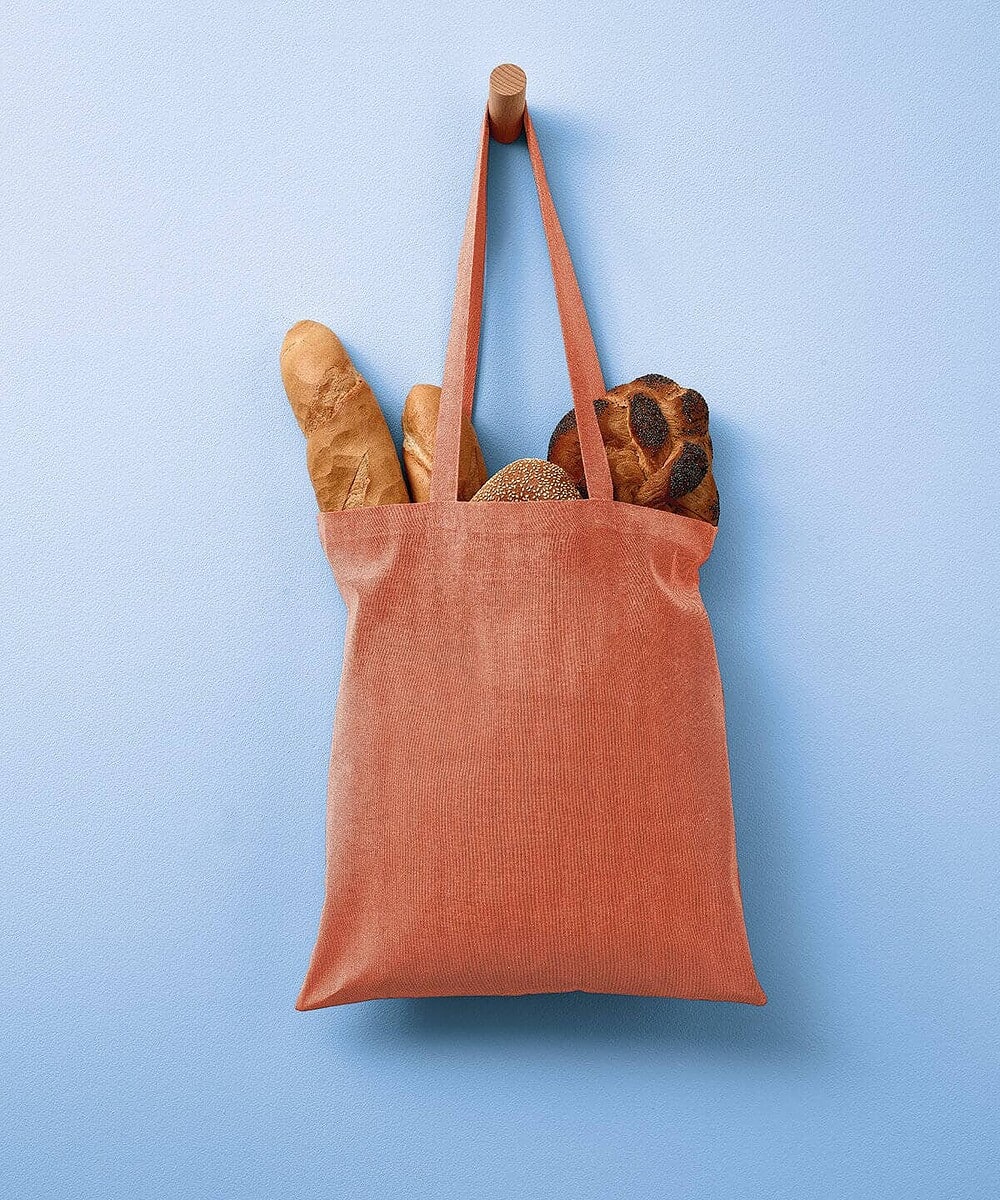 Recycled cotton shopper bag with bread and baguette inside, eco-friendly and personalised with logo.