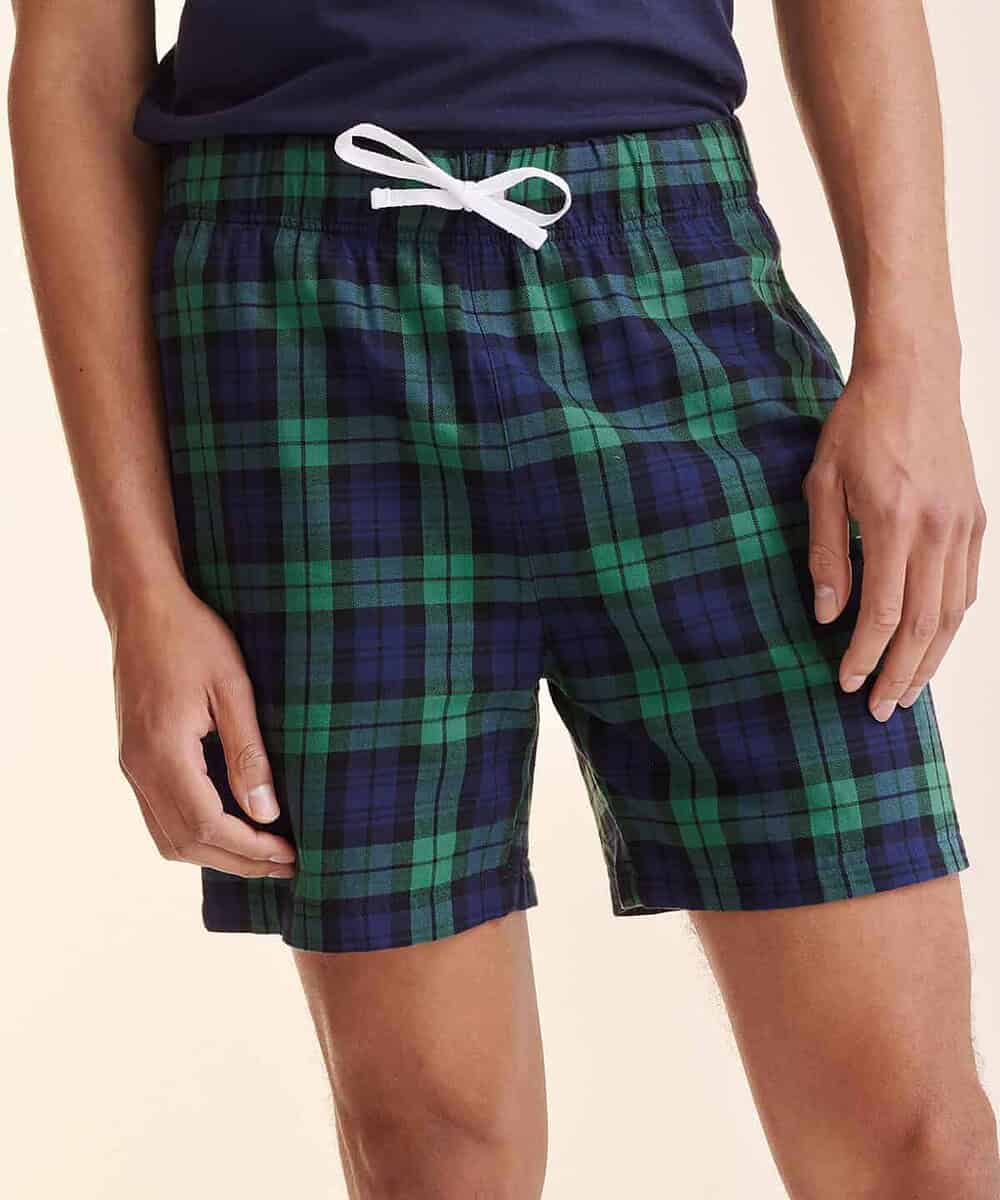 Tartan lounge shorts with drawstring waist, perfect for casual wear.