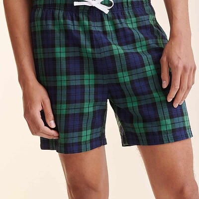 Tartan lounge shorts with drawstring waist, perfect for casual wear.
