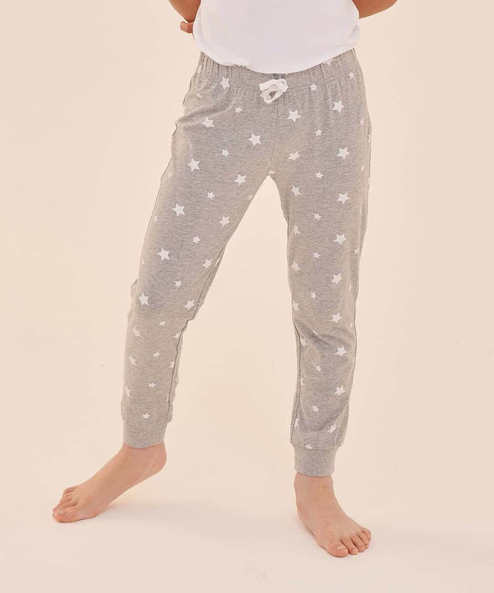 Kids grey star print cuffed lounge pants, comfortable and stylish for casual wear.