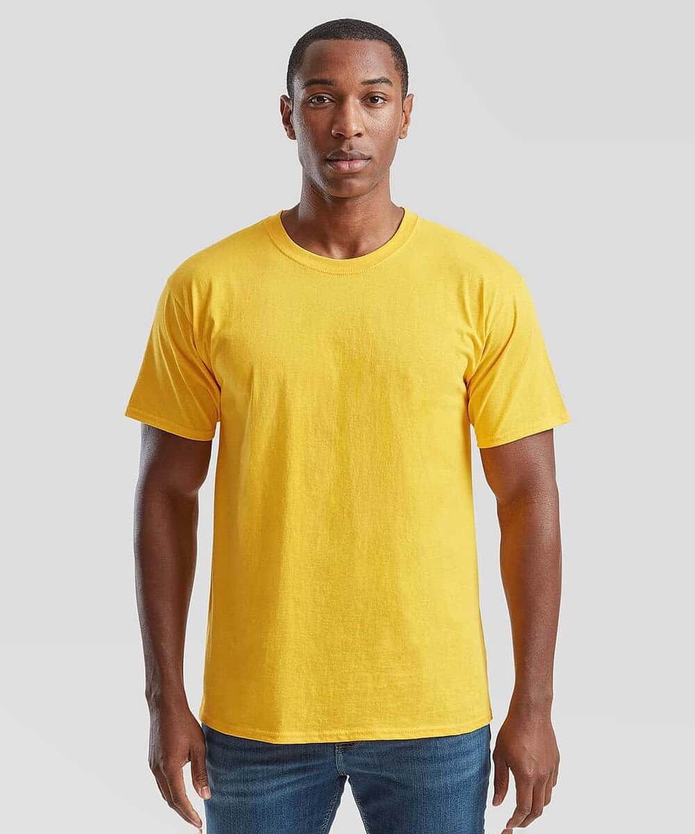 Bright yellow Fruit Of The Loom SS030 T-shirt for workwear and casual wear.