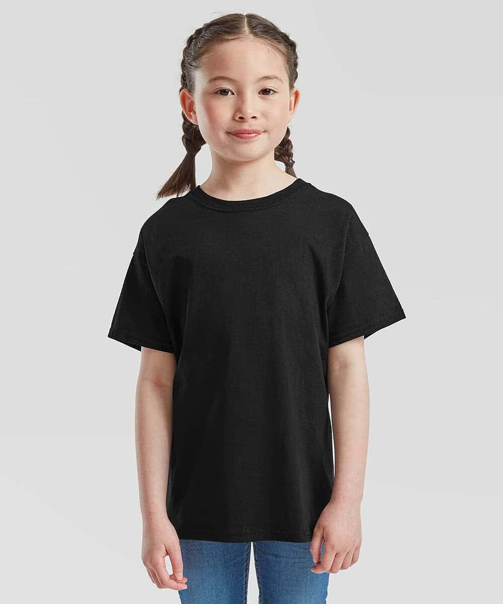 Child wearing a plain black T-shirt, ideal for workwear or school uniforms.