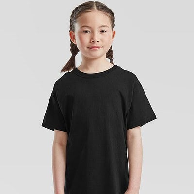 Child wearing a plain black T-shirt, ideal for workwear or school uniforms.