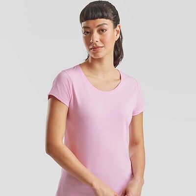 Pink women's T-shirt, ideal for workwear and casual outfits, made from lightweight, breathable fabri.