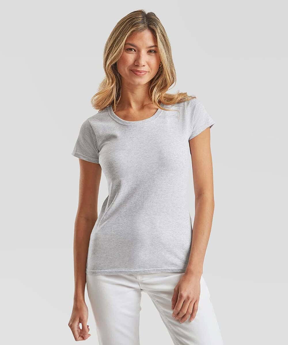 Women's grey Fruit Of The Loom T-shirt, casual and comfortable fit.