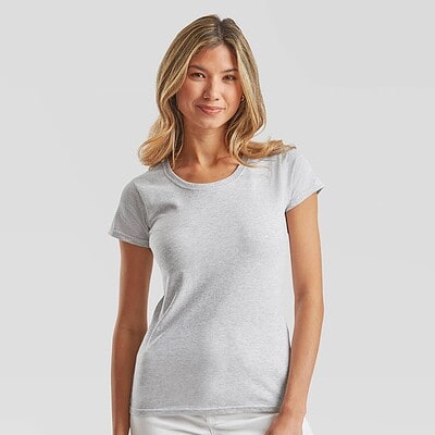 Women's grey Fruit Of The Loom T-shirt, casual and comfortable fit.