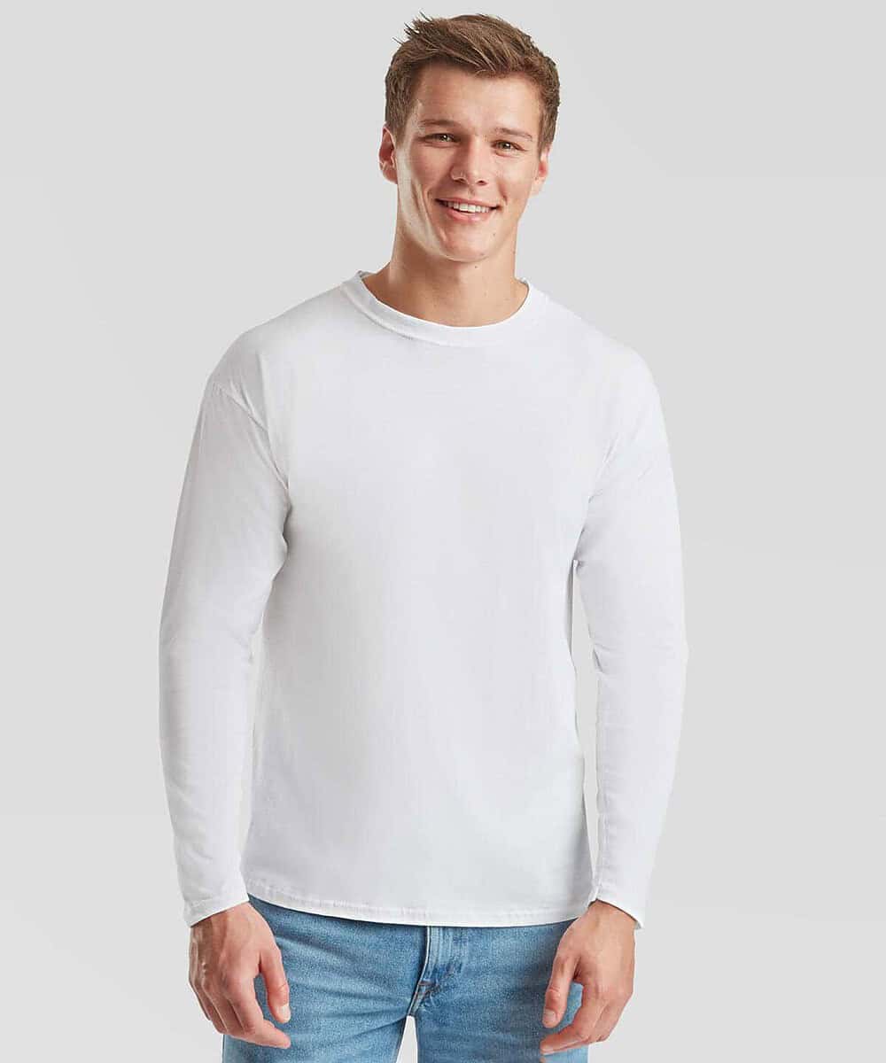 White long sleeve T-shirt from Fruit Of The Loom, ideal for workwear and uniforms.