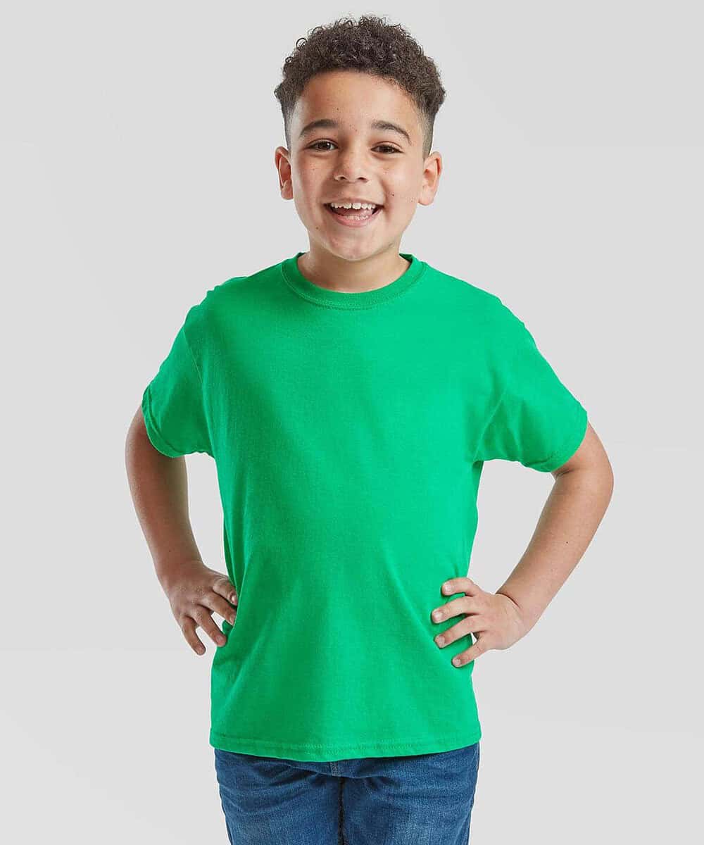 Kids' green T-shirt, ideal for teamwear, school uniforms, and casual wear. Comfortable, durable, and.