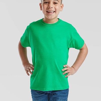 Kids' green T-shirt, ideal for teamwear, school uniforms, and casual wear. Comfortable, durable, and.