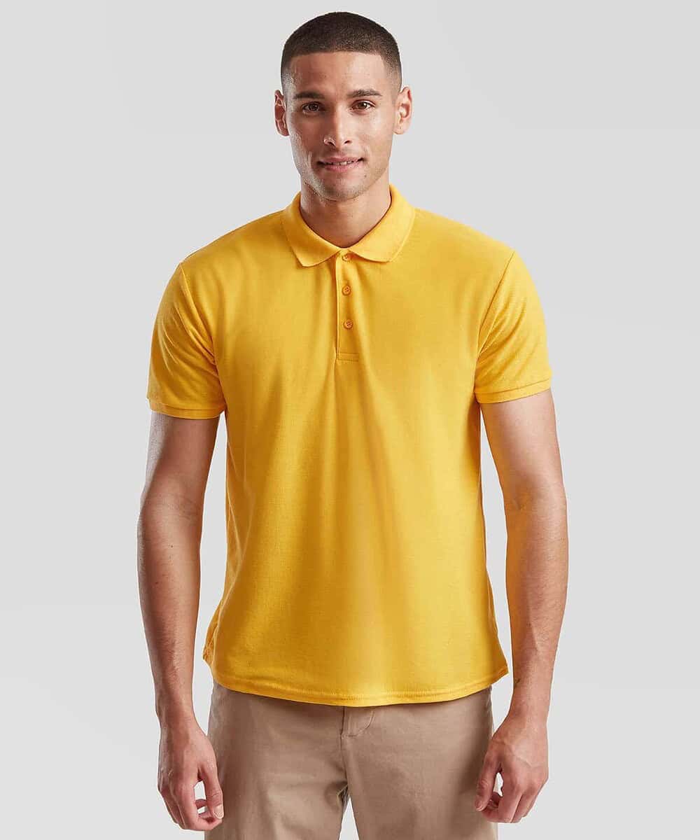 Embroidered yellow Polo shirt from Fruit Of The Loom SS402, ideal for professional team uniforms.