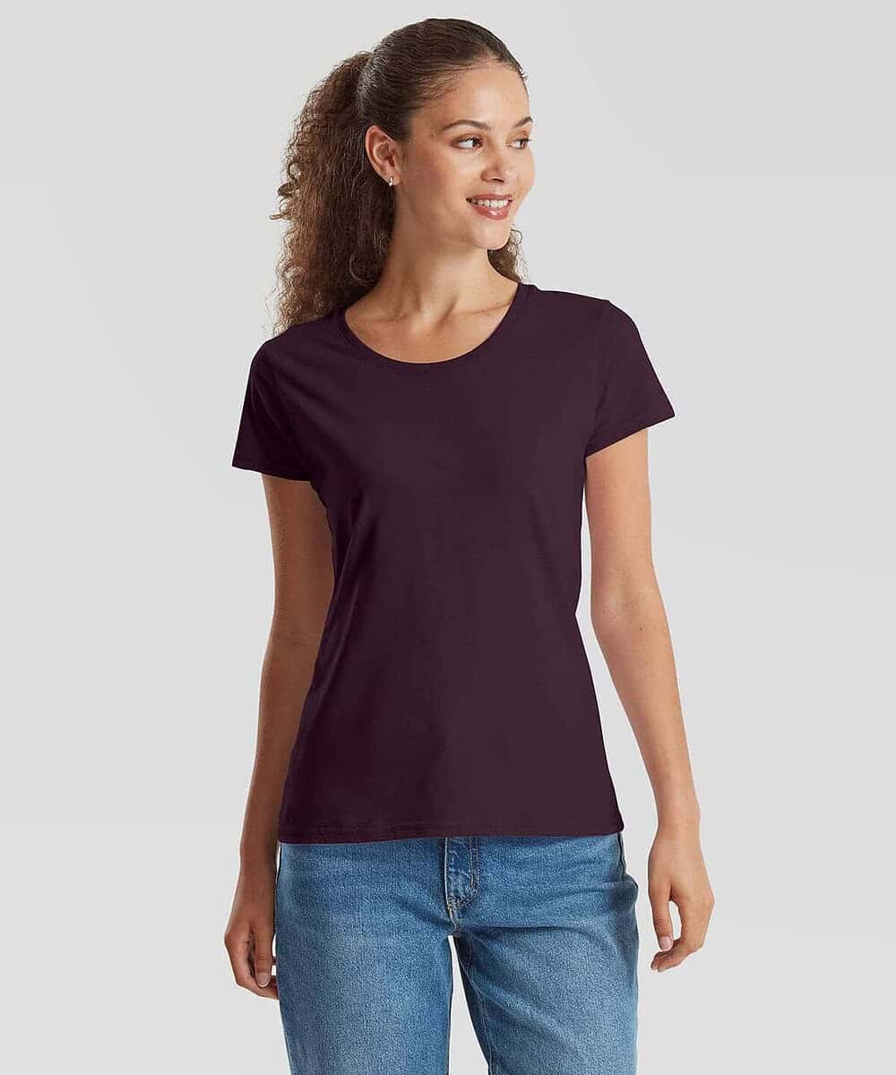 Women's purple T-shirt, casual fit, ideal for custom embroidery or printing.