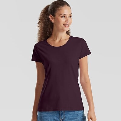 Women's purple T-shirt, casual fit, ideal for custom embroidery or printing.
