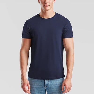 Navy T-shirt from Fruit Of The Loom SS430 Iconic 150 T, ideal for work uniforms.