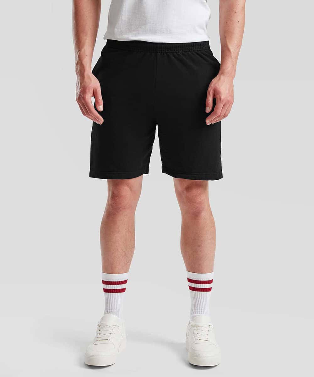 Black casual shorts for men, ideal for sports or leisure wear. Comfortable fit with an elastic waist.