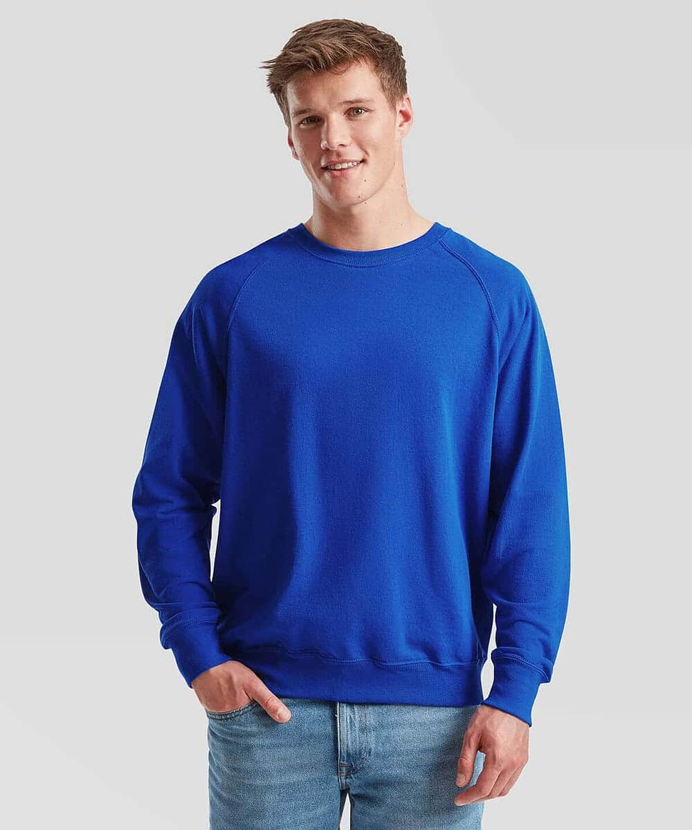 Lightweight blue raglan sweatshirt for teamwear and casual use.