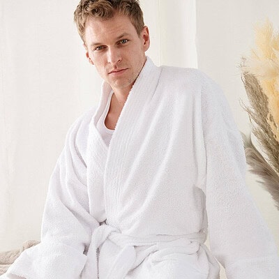 Kimono robe for staff and teamwear in white, comfortable and professional.