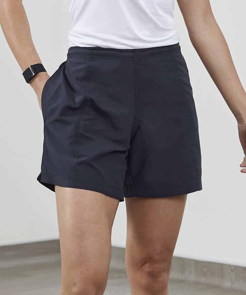 Unisex embroidered workwear shorts with logo branding.