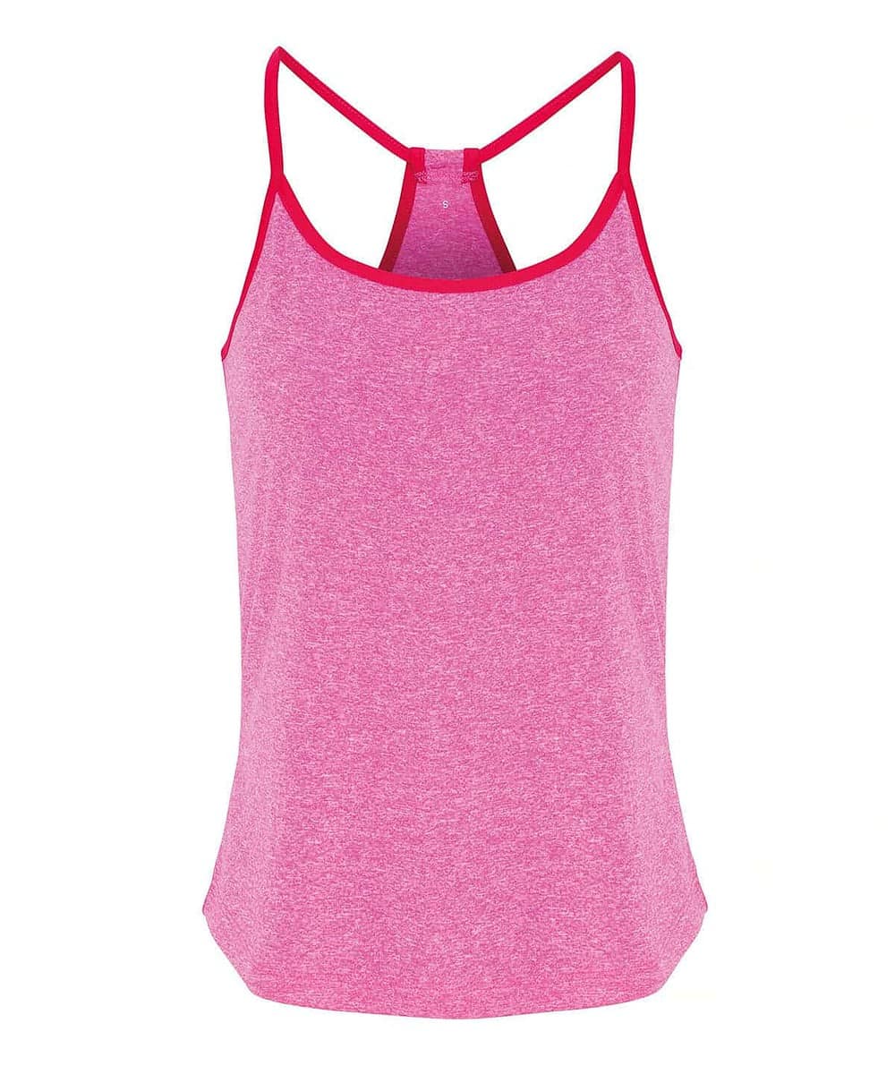 Pink women's yoga vest with racerback design, ideal for activewear.