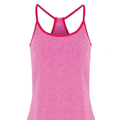 Pink women's yoga vest with racerback design, ideal for activewear.