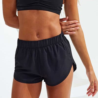 Comfortable black women's running shorts with logo branding.