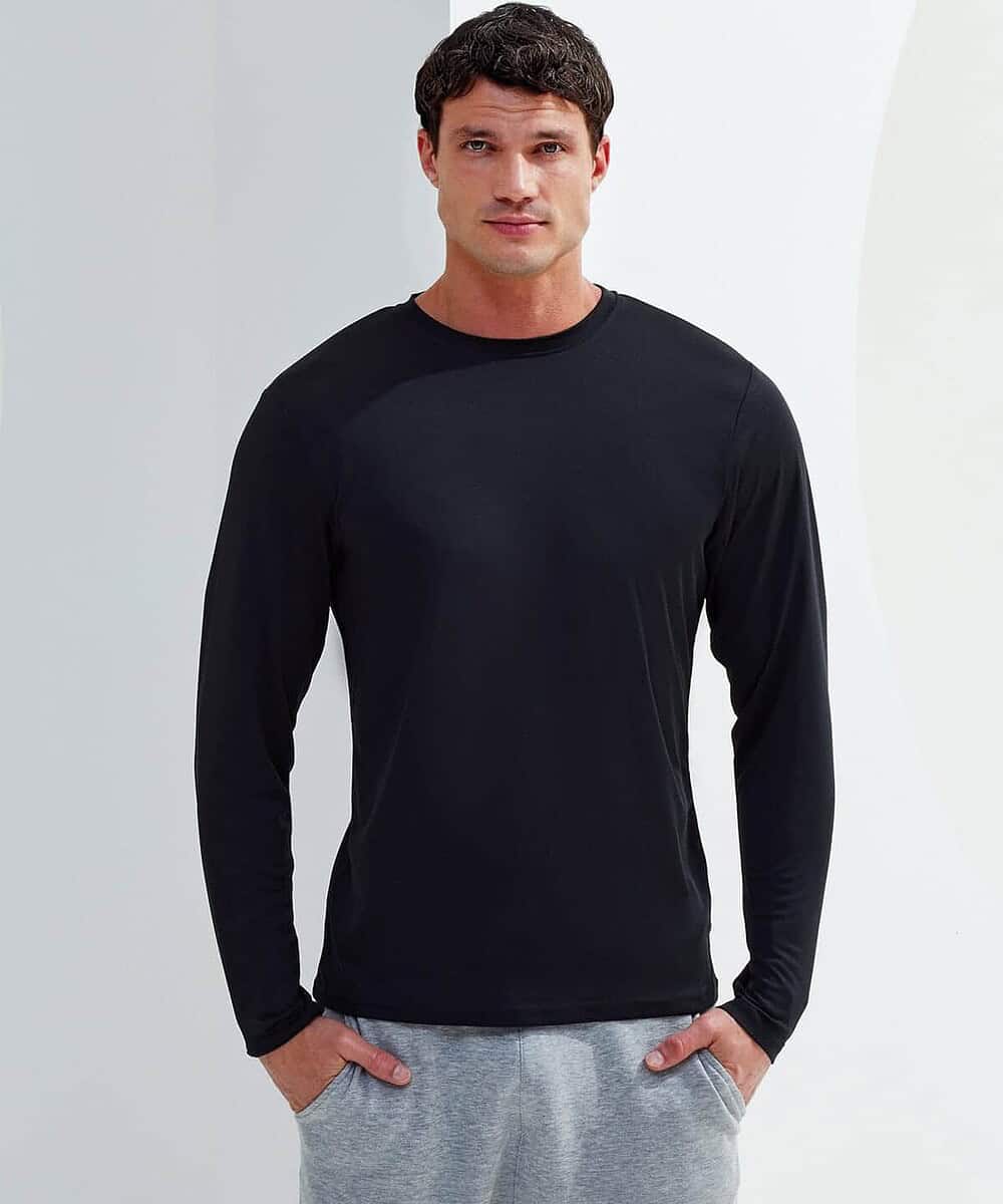 Black Tridri® TR050 long sleeve performance T-shirt with logo branding.