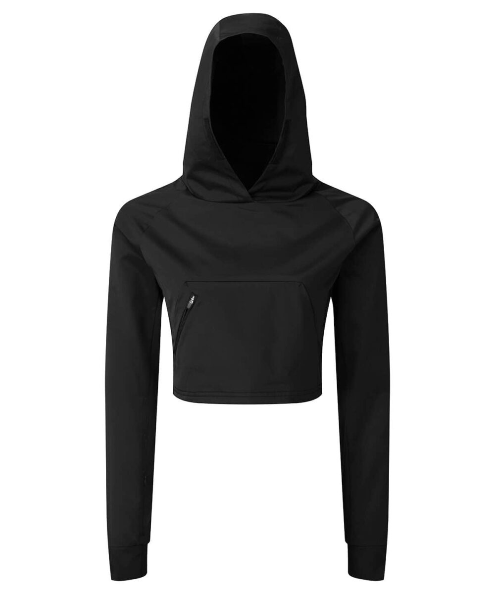 Cropped black women's jacket with hood, ideal for workwear or casual wear. Customisable with logos f.