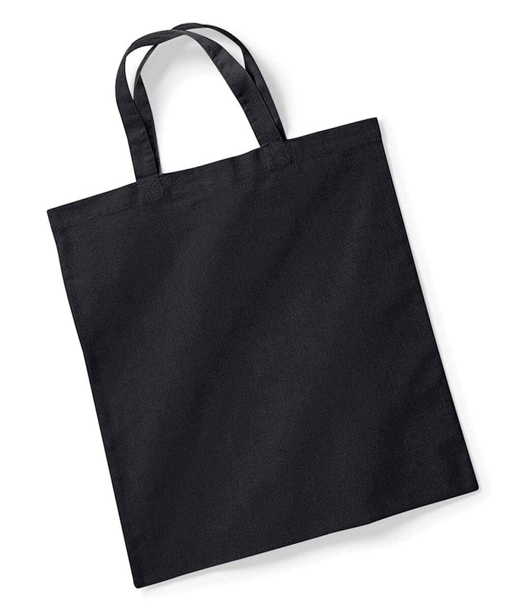 Black reusable shopping bag with short handles for eco-friendly use.