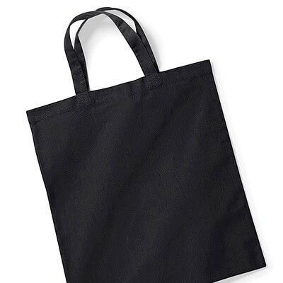 Black reusable shopping bag with short handles for eco-friendly use.