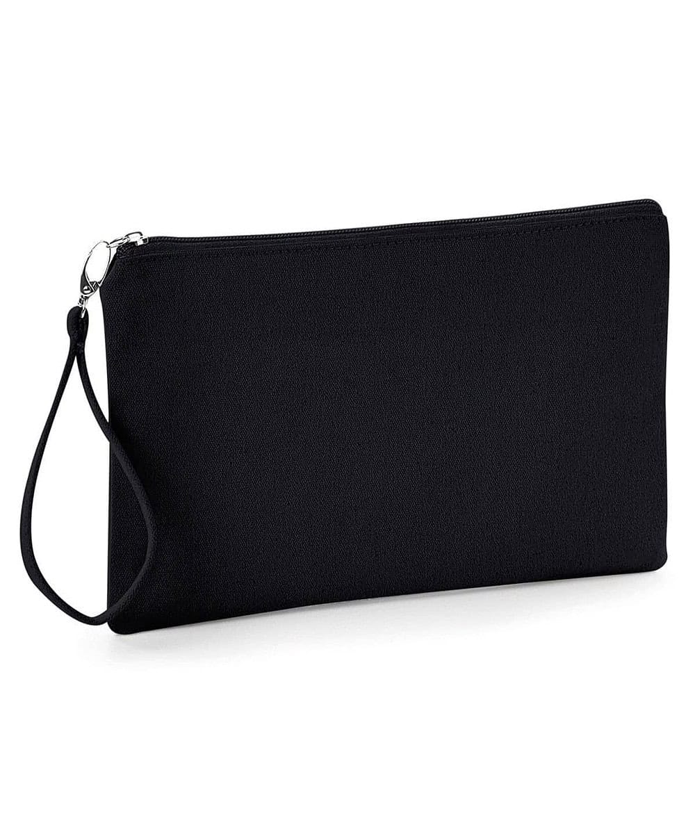 Black canvas wristlet pouch with logo branding option.
