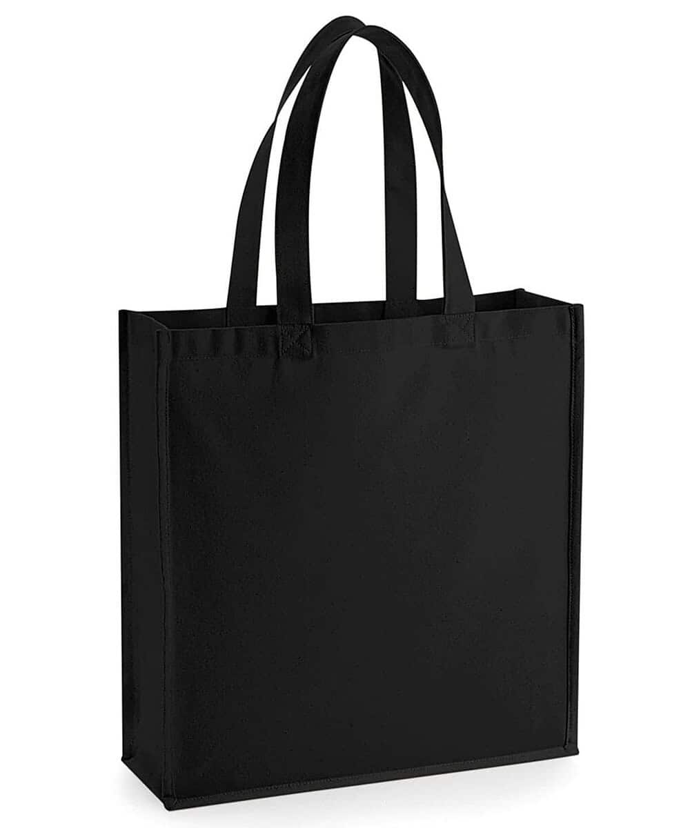 Black canvas tote with sturdy handles for custom logo printing.