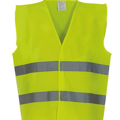 High-visibility safety vest with reflective stripes.