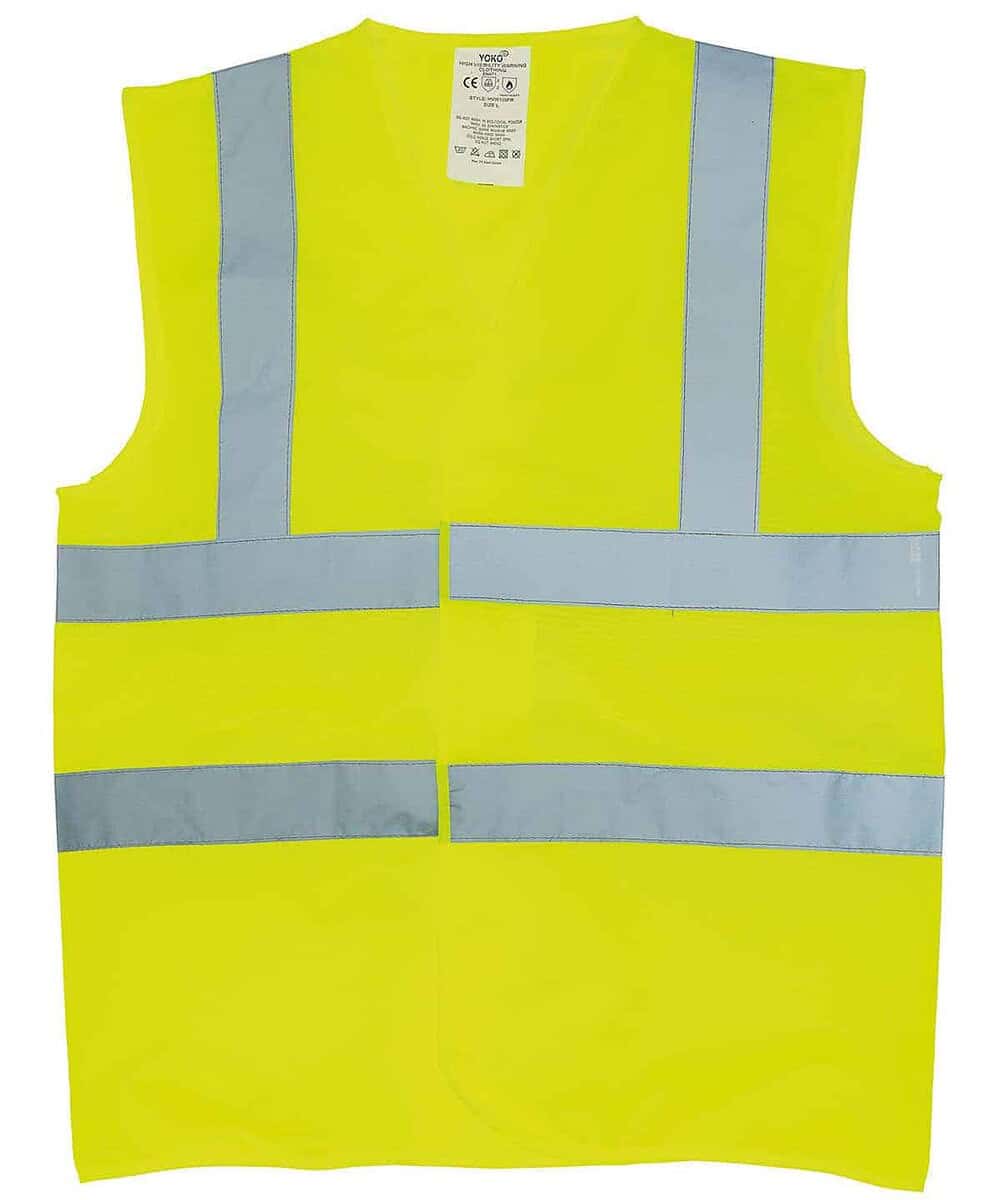 Flame-retardant high-vis sleeveless waistcoat with reflective strips for safety.