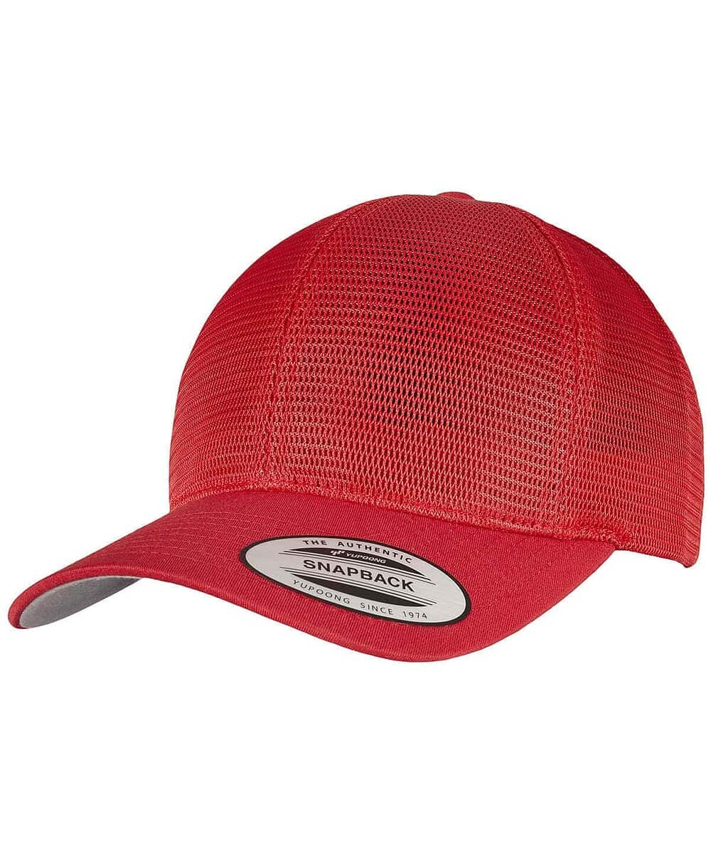 Red Omnimesh Cap with Flexfit Fit and Yupoong Branding.
