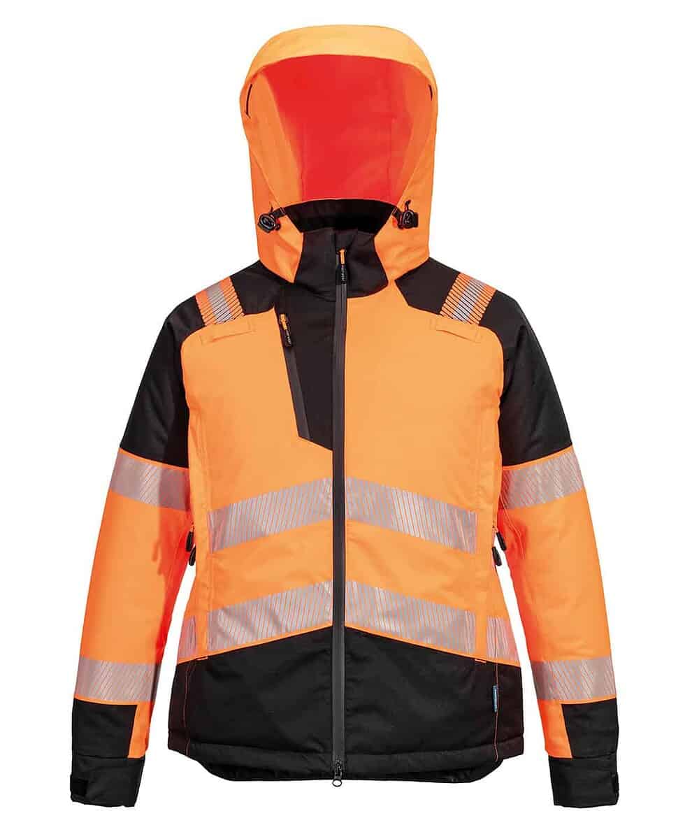 High-Vis winter work jacket with reflective strips for safety and visibility. Perfect for staff work.
