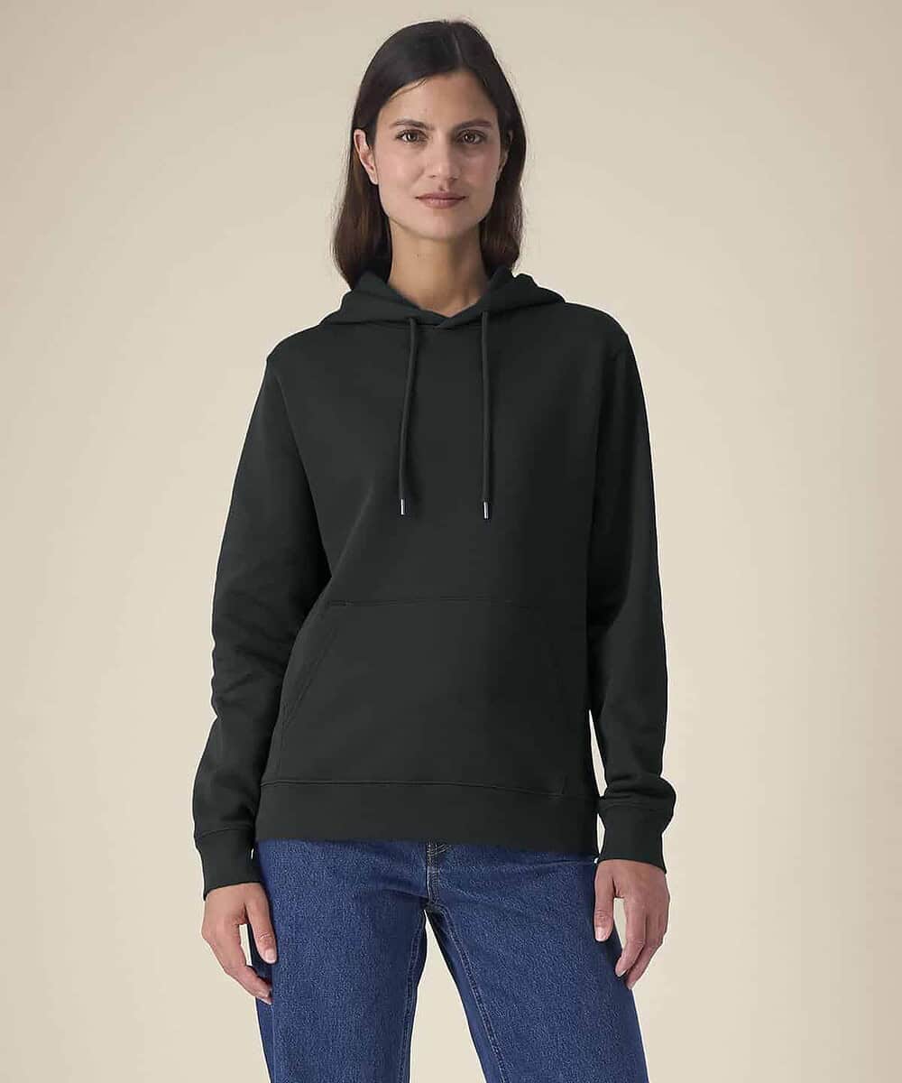 Embroidered black hoodie from Stanley/Stella, ideal for staff uniforms and teamwear. Comfortable and.